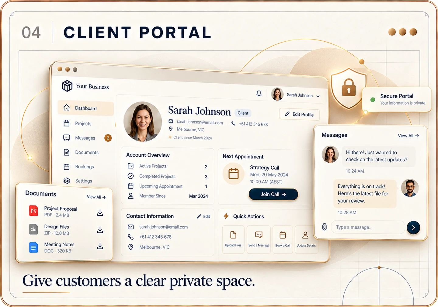 04 Client Portal — private customer profile and communication space
