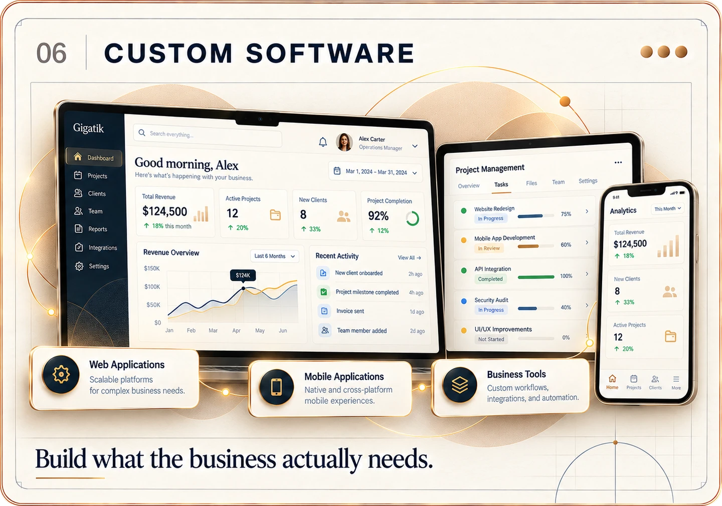 06 Custom Software — web, desktop and mobile applications